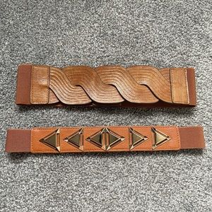 BCBG Camel Braided Leather Accent Belt